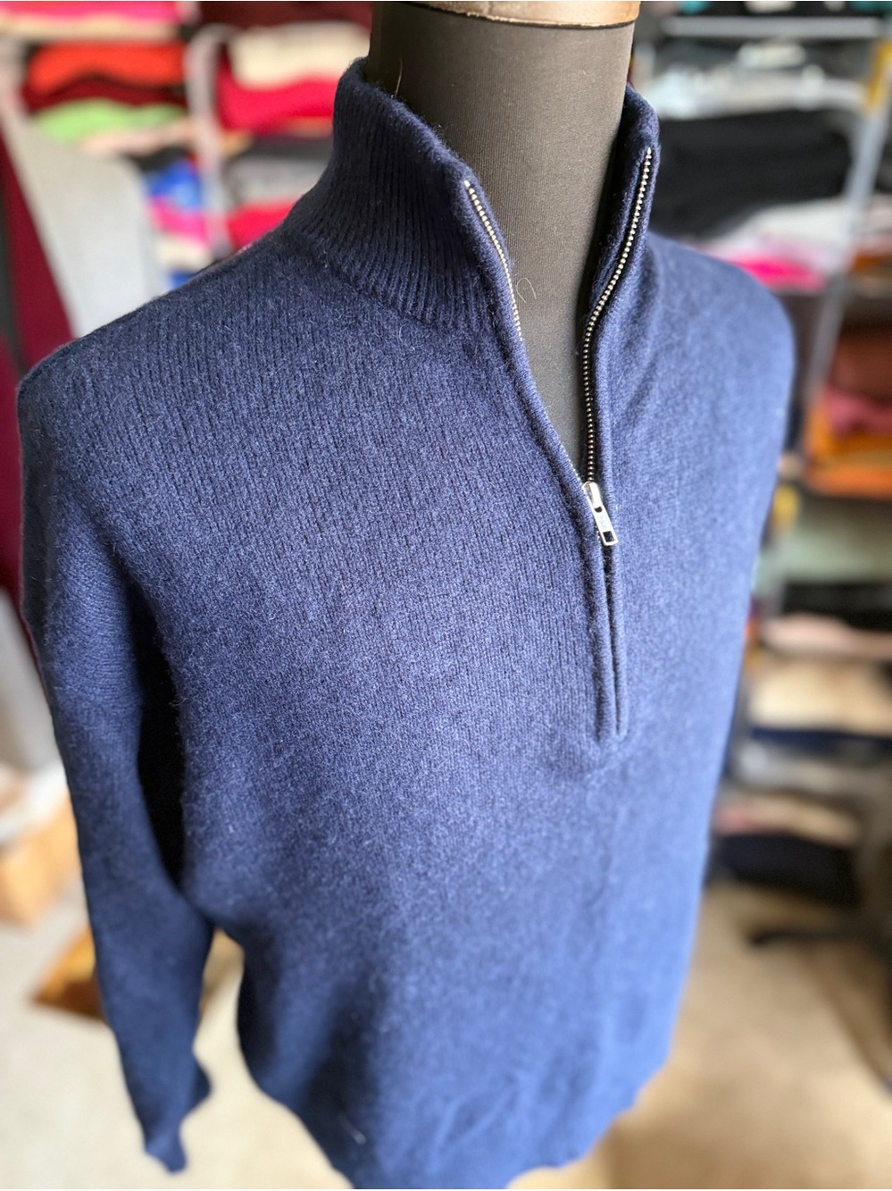 Men's Navy Half-Zip Cashmere Sweater